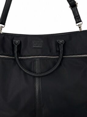 Roots 73 Black Nylon Tote Bag Shoulder Bag Leather Trim Work Travel Chic Purse